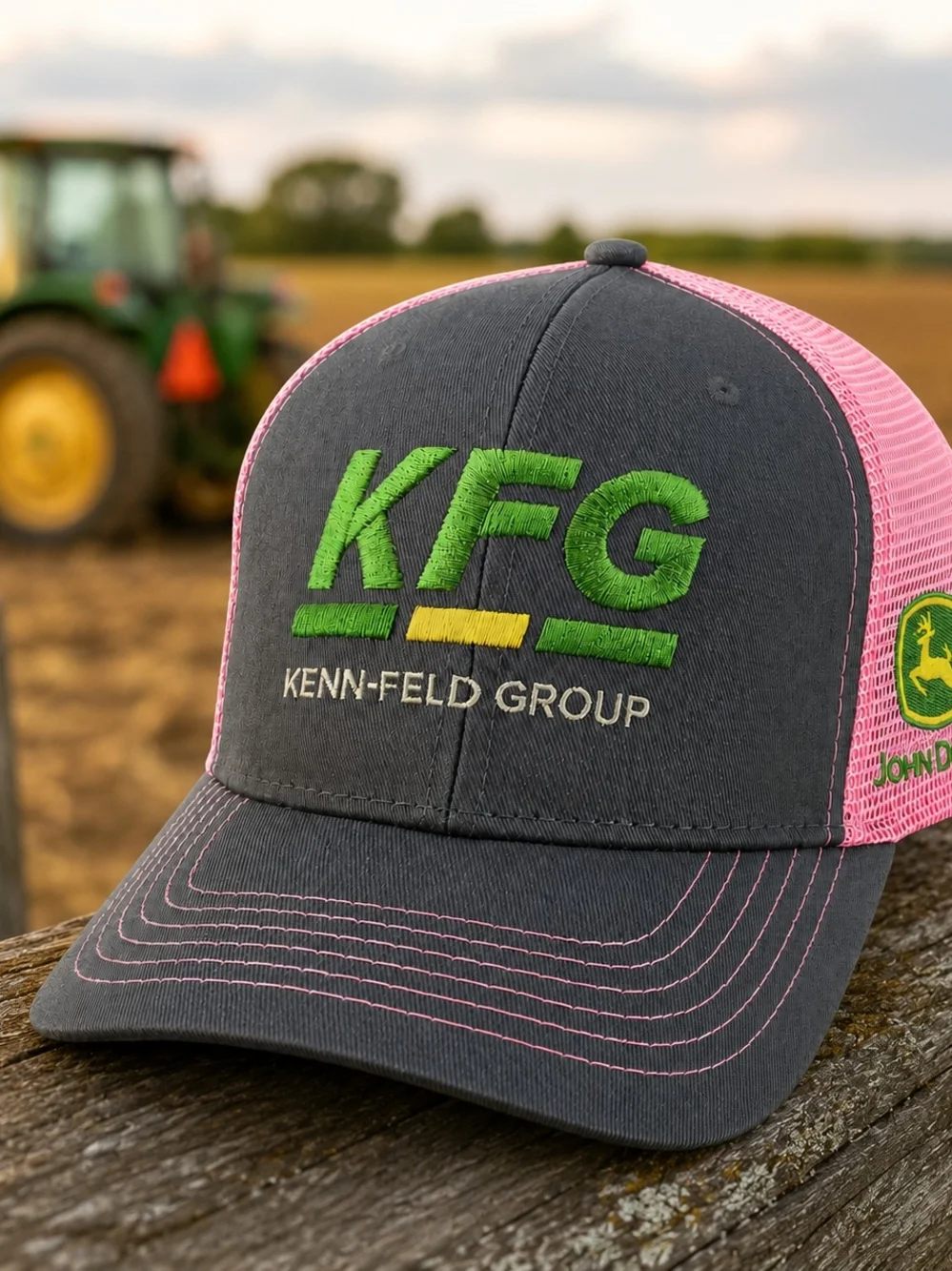John Deere KFG Pink Gray Mesh Trucker Snapback Hat